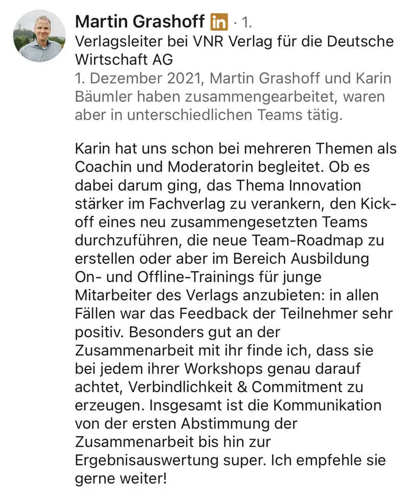 Referenz ehemaliger interner Kunde vom 1.12.21